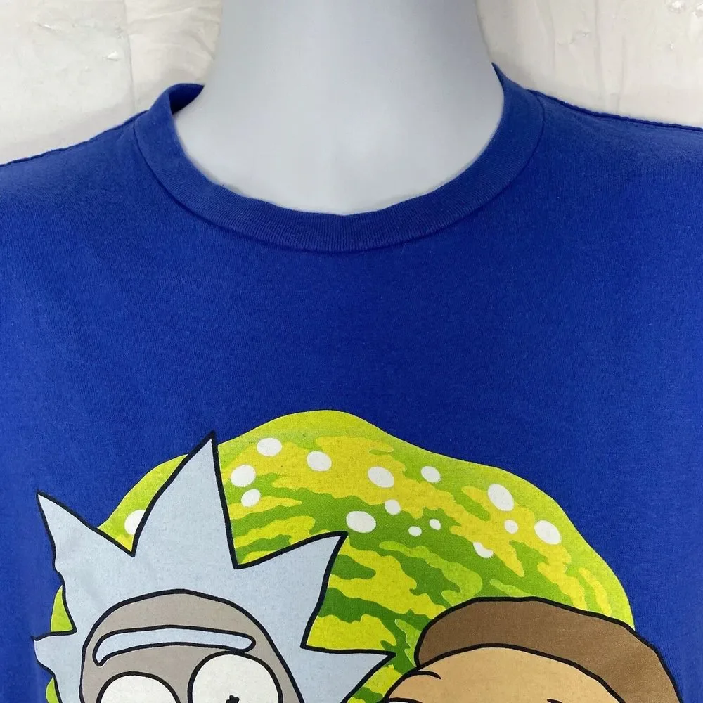 Rick & Morty Men's Small Blue Short Sleeve Adult Swim Cartoon Graphic T Shirt - Picture 2 of 9